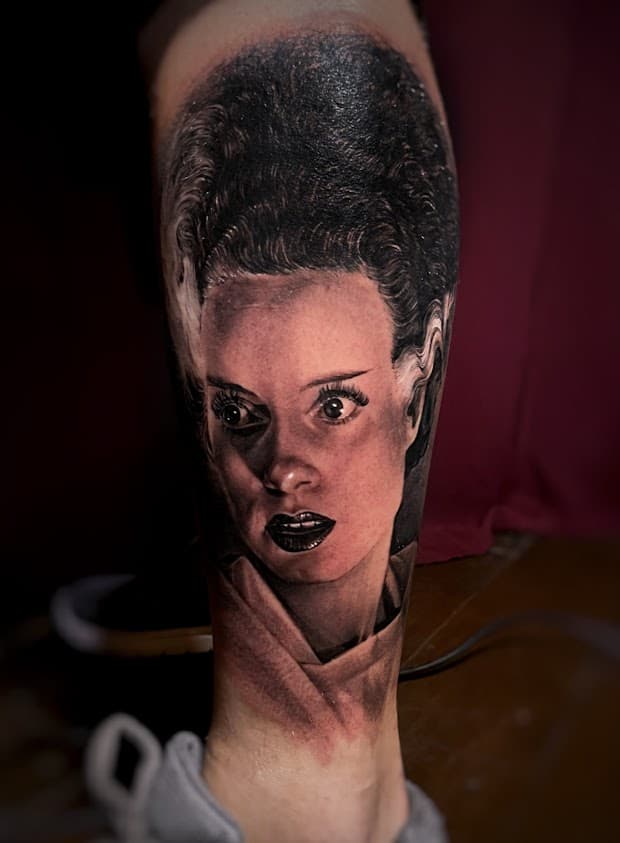 Braut von Frankenstein Portrait Tattoo München — Iren Realismus
