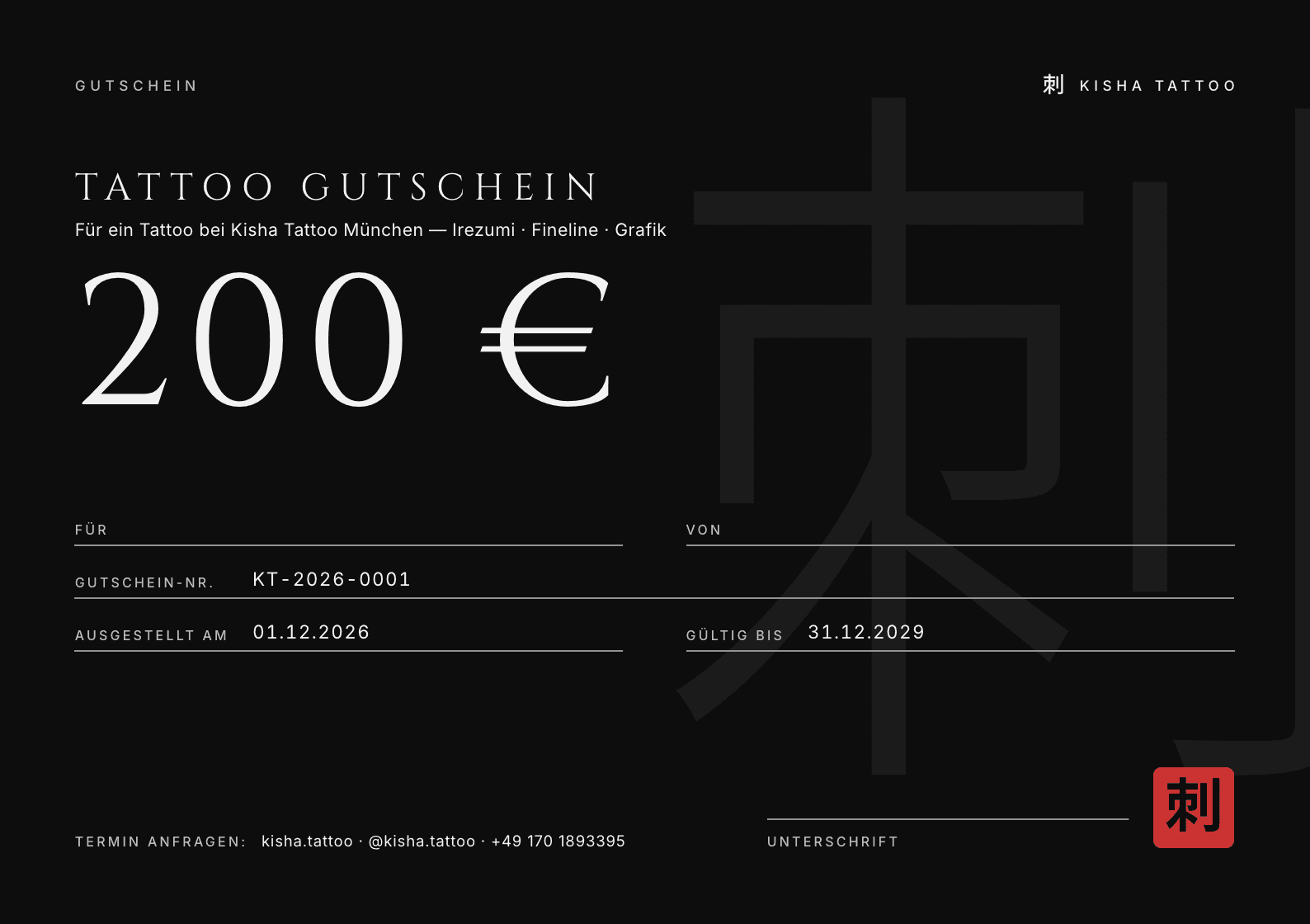Tattoo Gutschein €200 — Kisha Tattoo München